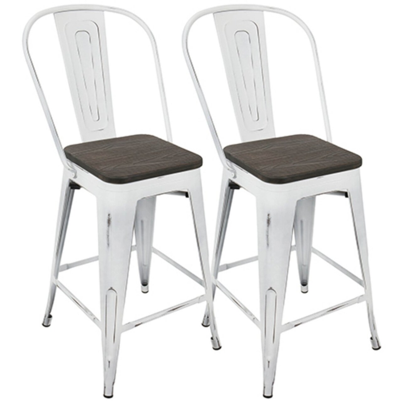 Lumisource Oregon Industrial High Back Counter Stool In Vintage White And Espresso - Set Of 2